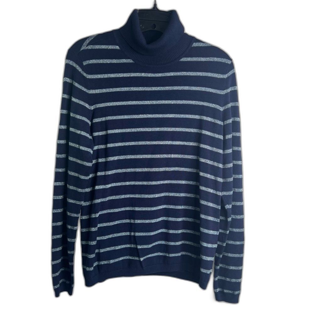 Chico's Metallic Striped Long Sleeve Turtleneck Sweater Size 1/MD